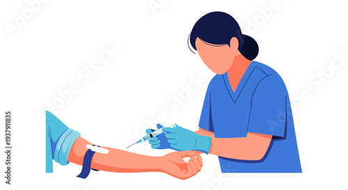 Phlebotomist drawing blood sample from patient arm for testing