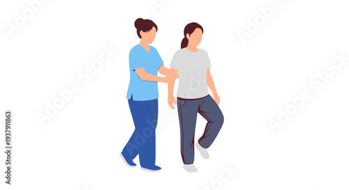 Physical therapist assisting female patient with walking exercises