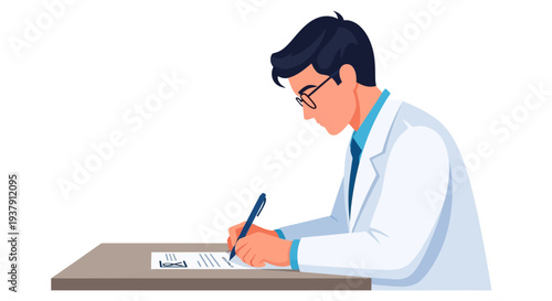 Physician writing prescription at medical desk