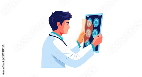 Radiologist analyzing brain mri scan images