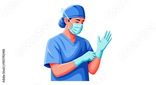 Surgeon donning sterile gloves for surgery
