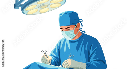 Surgeon performing intricate operation under bright surgical lights