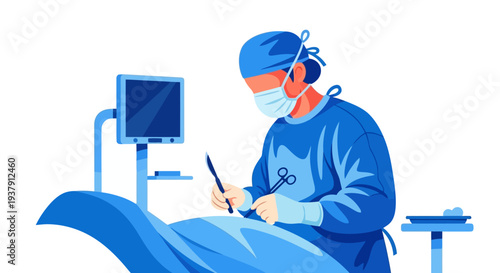 Surgeon performing operation with scalpel