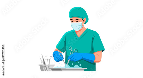 Surgeon preparing sterile instruments for medical procedure