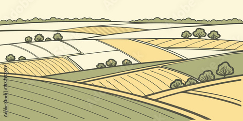 A landscape with trees and fields Vector