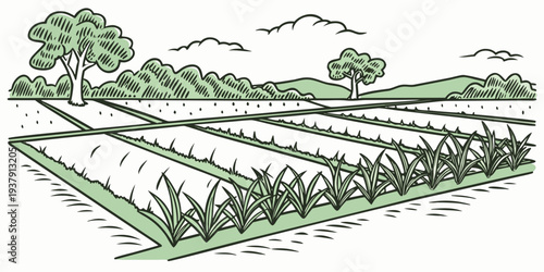 A serene landscape with rolling hills and lush greenery under a clear sky Vector