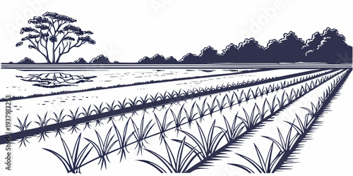 A serene view of a bridge spanning across a tranquil river with lush greenery in the background. Vector