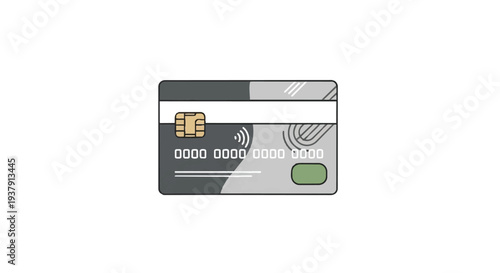 A modern credit card with a chip and contactless payment symbol on a for finance and banking concepts