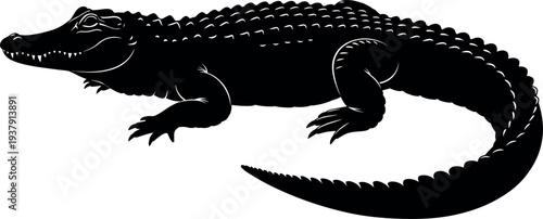 Alligator crocodile silhouette vector illustration of wild reptile predator isolated on light background for wildlife and nature design