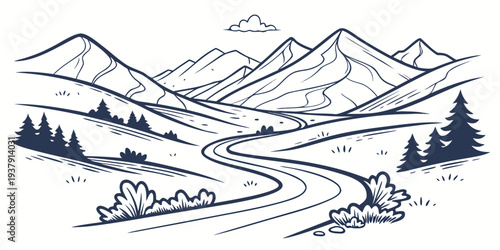 A serene mountain landscape with winding rivers and lush greenery Vector