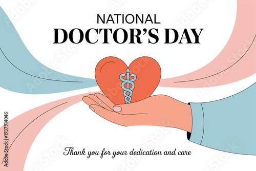 National Doctors Day with Heart and Caduceus Illustration