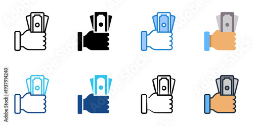 Cash icons set multiple style collection. Editable stroke 
