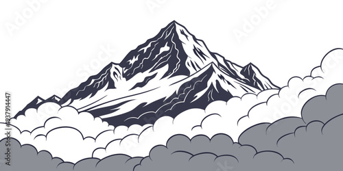 Majestic mountain peak with snow-covered slopes and rocky terrain Vector