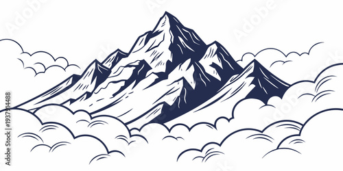 Majestic snow-covered mountain peaks with a clear blue sky in the background Vector