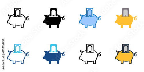 Savings account icons set multiple style collection. Editable stroke 
