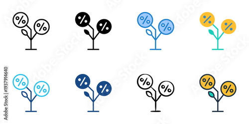 Compound interest icons set multiple style collection. Editable stroke 
