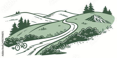 A picturesque landscape of rolling hills and a winding river under a clear blue sky Vector