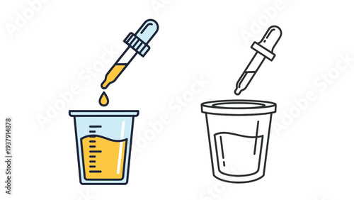 Medical Laboratory Dropper Testing Sample In Beaker And Cup Icon Representing Pharmaceutical Research Investment And Biotechnology Quality Control Process