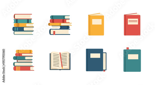 Stack of Colorful Books and Notebooks on White Background