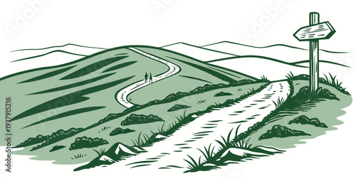 A lighthouse standing tall on a grassy hill overlooking the sea. Vector