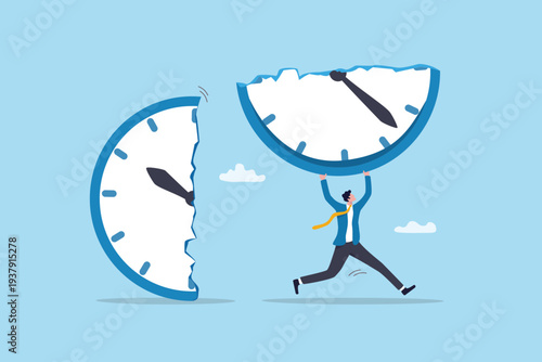 Steal time precious moment for busy schedule, productivity or efficiency to finish work within deadline, late at work or stress burnout busy schedule, businessman steal side of the time clock.