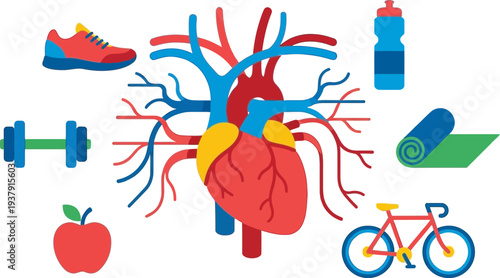 Healthy Lifestyle and Medical Care Concepts with Heart and Fitness Items