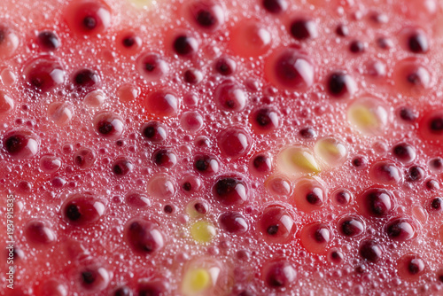 Close-Up Macro Shot of Berry Juice with Bubbles and Texture
