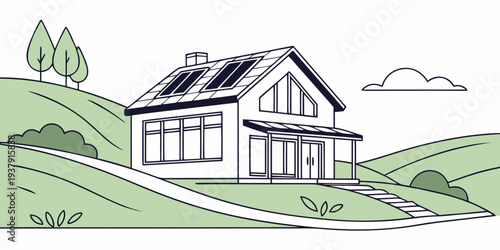 A charming countryside house with a sloping roof and a garden Vector