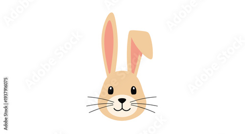 Minimalist and cute illustration of a rabbit face featuring soft beige fur and one playful floppy ear on a clean white background.
