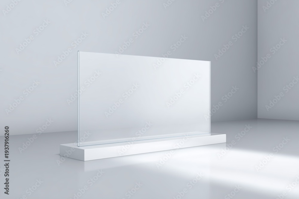 Fototapeta premium Minimalist Glass Panel Display in Contemporary White Room Design