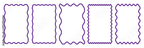 Set of colorful round and oval, rectangular and square, arch shapes with curvy edges. Cute geometric forms with scalloped borders. Empty textboxes, stickers, tags or labels. Vector flat illustration