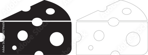 Black and white cheese wedge with holes silhouette