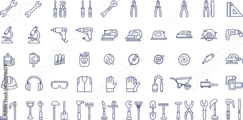 Construction and Tools Icon Set with Wrenches, Screwdrivers, Power Tools, Safety Gear, and Work EquipmentConstruction and Tools Icon Set 