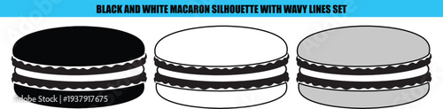 Black and white macaron silhouettes with wavy lines