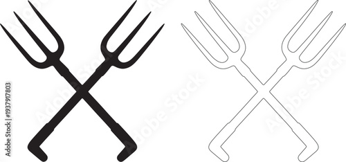 Black and white outline crossed forks