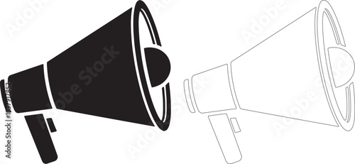 Black and white megaphone silhouettes loudspeaker