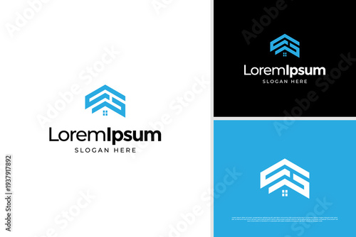 Abstract letter S H House logo design. Business real estate logo design template