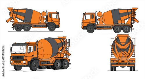 Cement Mixer Truck Blueprint – Concrete Construction Vehicle CAD Technical Drawing
