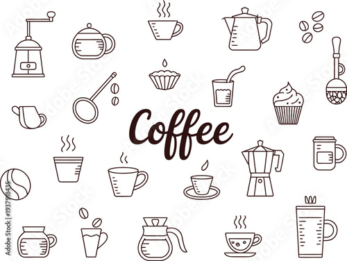 Coffee and word on white background teapot kettle