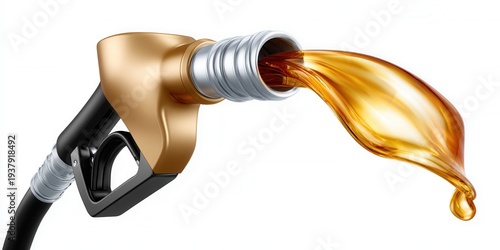Golden fuel nozzle pouring liquid gold, representing energy and wealth