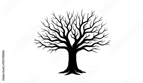 Dead Tree Silhouette with Twisted Bare Branches Vector Illustration Isolated on White