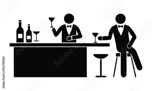 Bartender serving drink to man at bar counter vector illustration