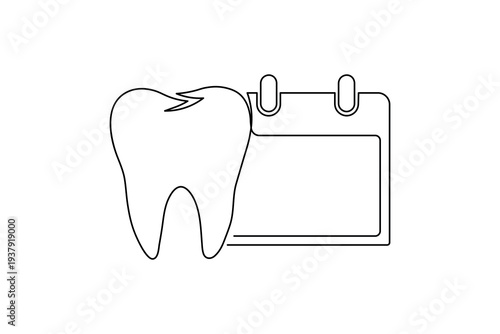 Dentist Appointment Reminder Calendar with Tooth Continuous One Line Art Dental Checkup Vector Illustration