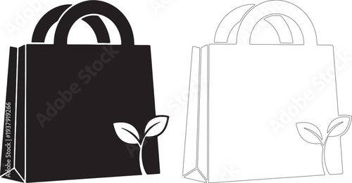 Eco shopping bag silhouettes with leaf