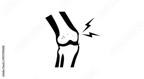 Knee pain medical vector illustration with red lightning symbol orthopedic health concept