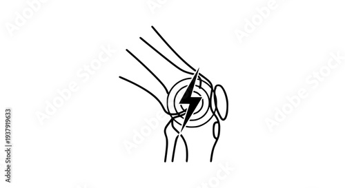 Knee joint pain outline medical diagram with lightning symbol orthopedic injury vector icon