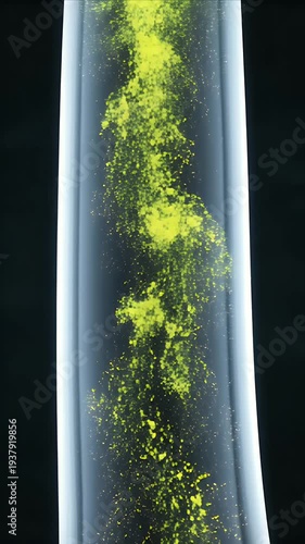 Abstract CGI Animation Depicting Acid Reflux Concept with Upward Flow of Yellow Particles Inside Transparent Tube