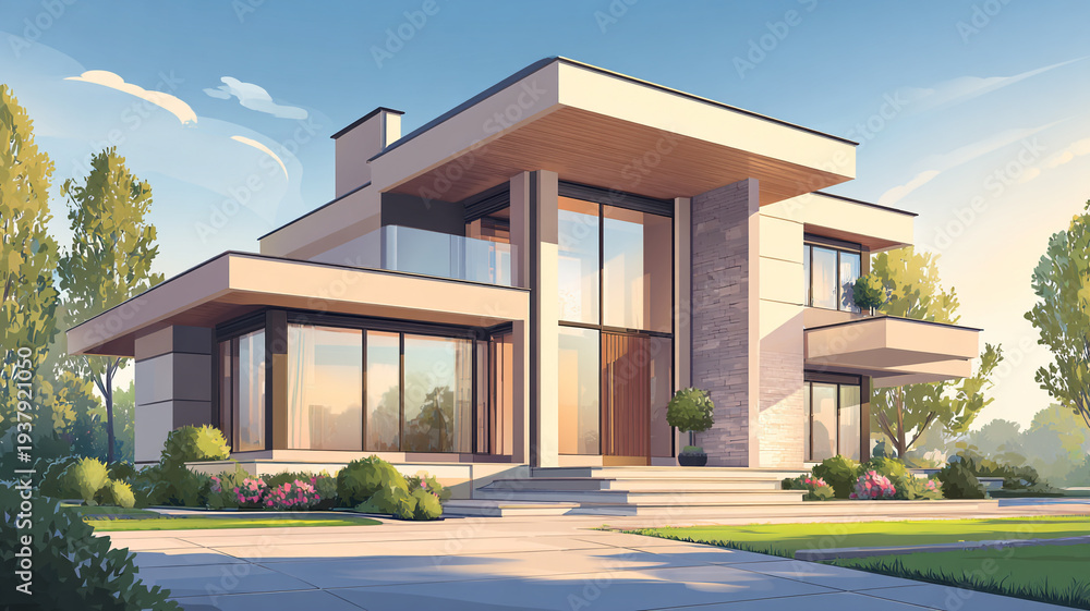 Fototapeta premium Modern house with flat roof