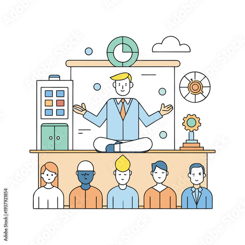 Business leader meditating for World Mental Health Day in office setting