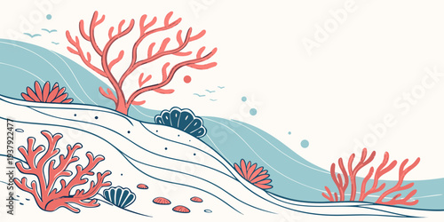 A vibrant underwater scene with a dolphin swimming near coral reefs and fish Vector
